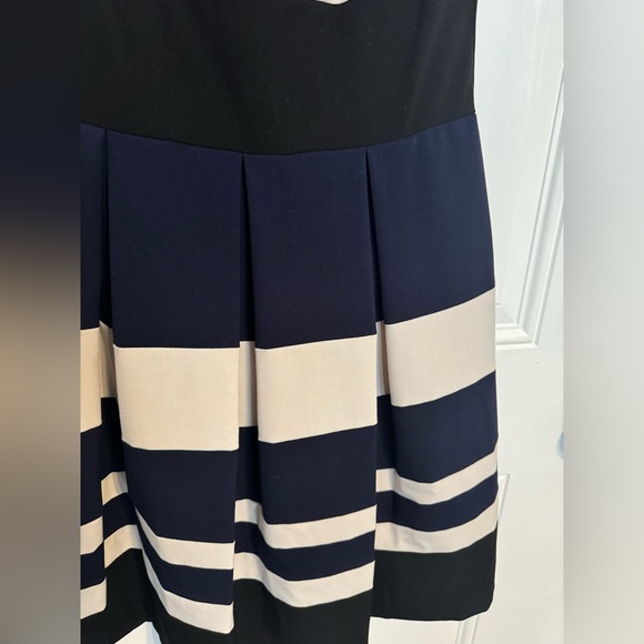 Ralph Lauren Striped a-line dress with pleated skirt  (black, navy & neutral) - Picture 2 of 8